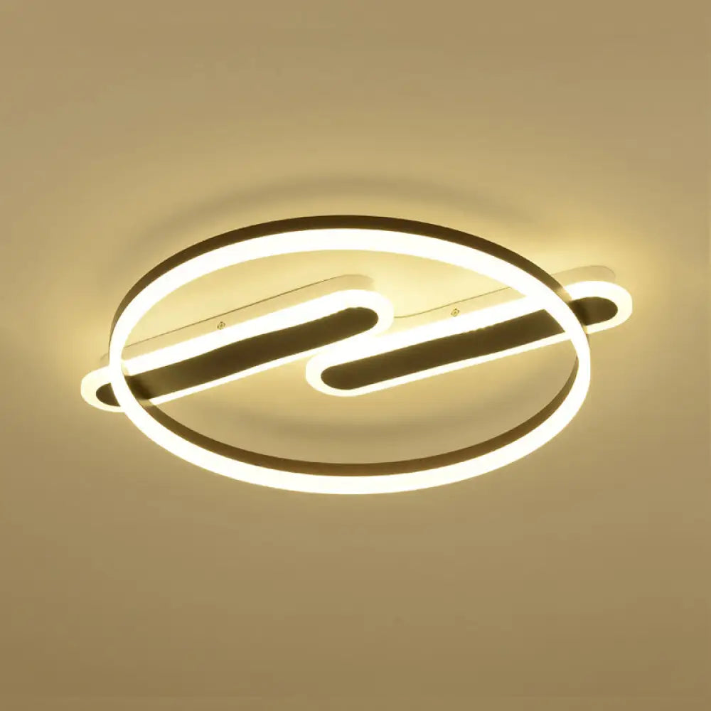 Modern Black Circle Flush Mount Led Ceiling Lamp For Child’s Bedroom Beige / C