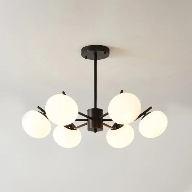 Modern Black/Coffee Ball Hanging Chandelier - Opal Frosted Glass Pendant Ceiling Light For Bedroom