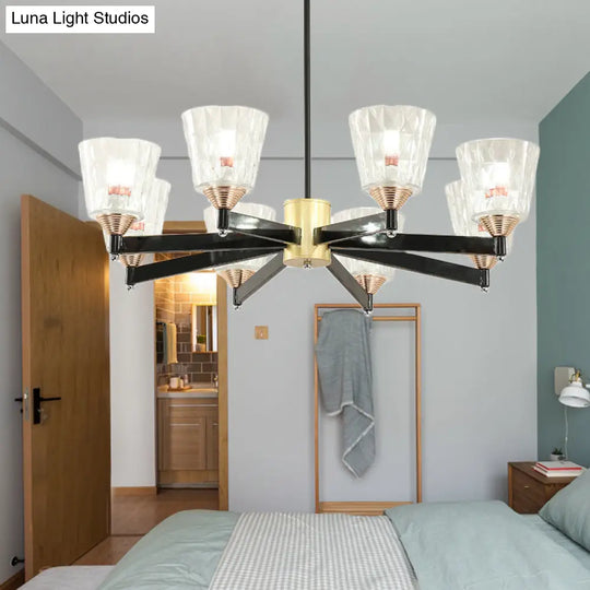 Modern Black Cone Chandelier - Lattice Glass 3/6/8 Lights Ceiling Hanging Light