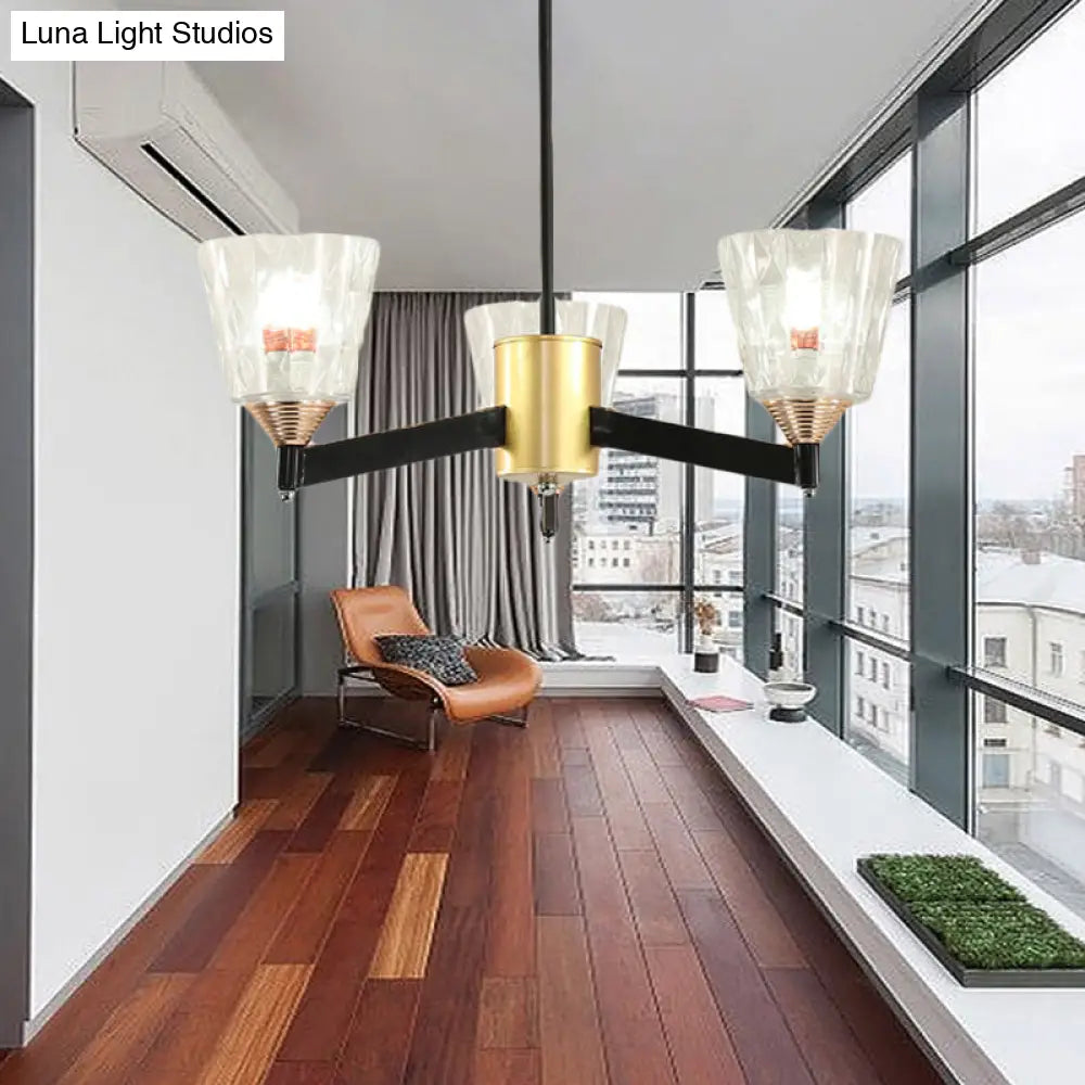 Modern Black Cone Chandelier - Lattice Glass 3/6/8 Lights Ceiling Hanging Light