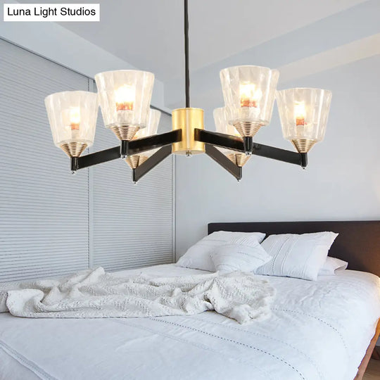 Modern Black Cone Chandelier - Lattice Glass 3/6/8 Lights Ceiling Hanging Light
