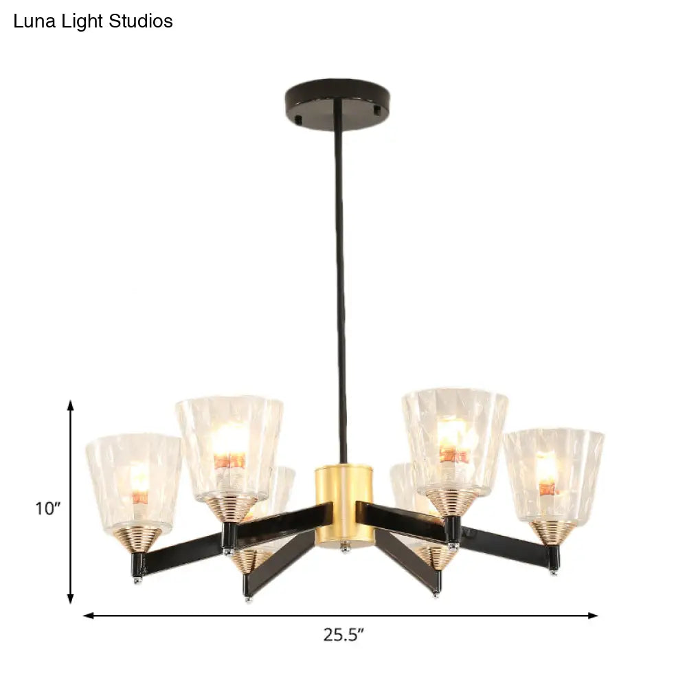 Modern Black Cone Chandelier - Lattice Glass 3/6/8 Lights Ceiling Hanging Light