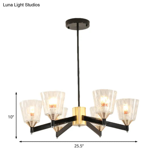 Modern Black Cone Chandelier - Lattice Glass 3/6/8 Lights Ceiling Hanging Light