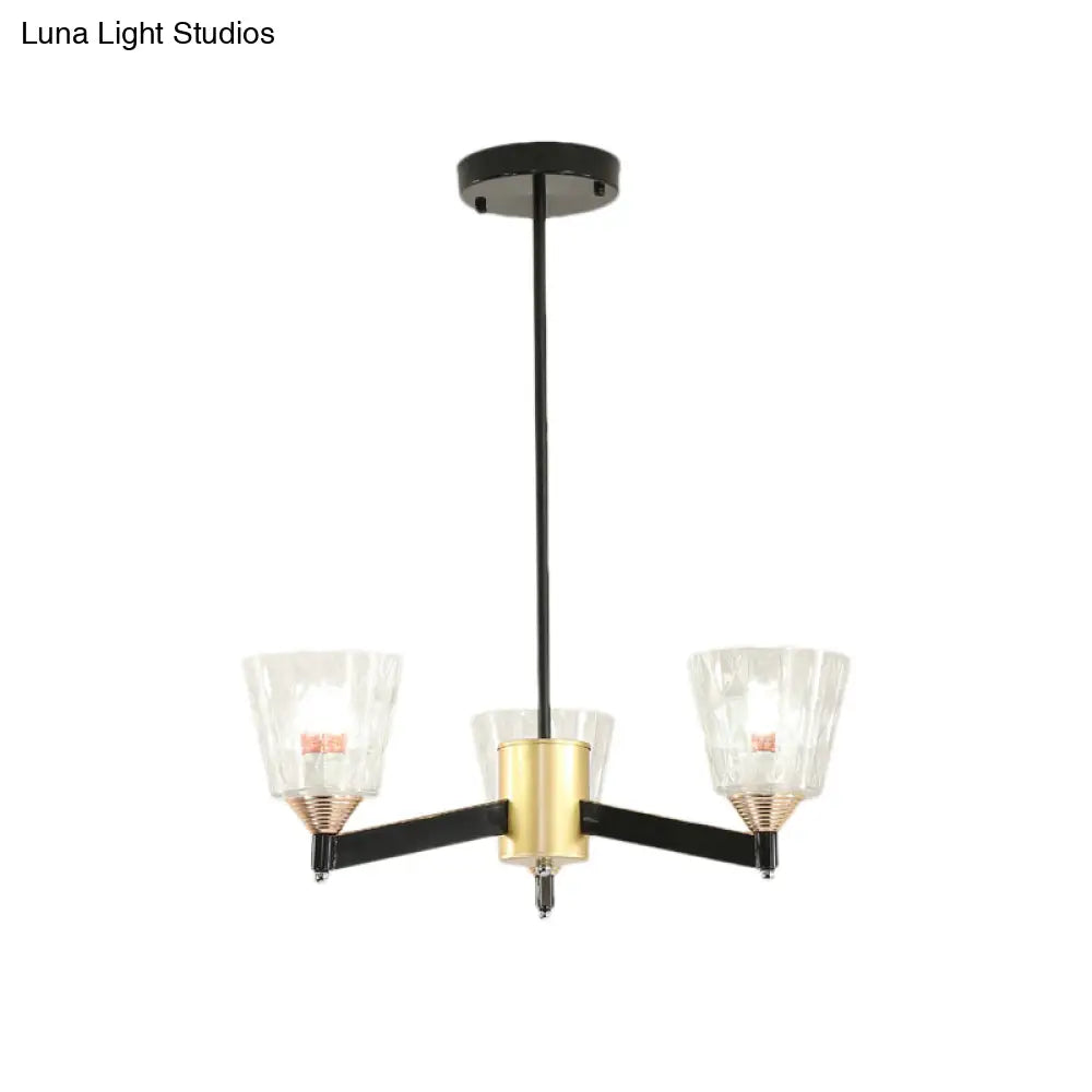 Modern Black Cone Chandelier - Lattice Glass 3/6/8 Lights Ceiling Hanging Light