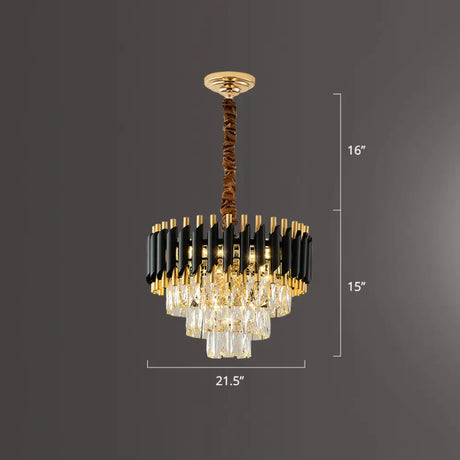 Modern Black Conical Pendant Lamp With Opulent K9 Crystal Prism Chandelier - Perfect For