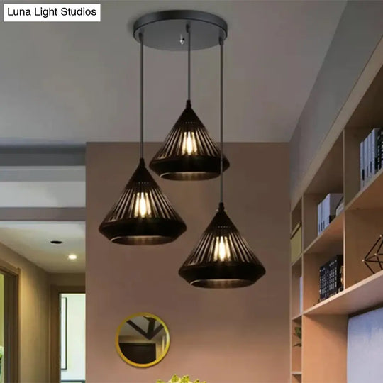 Modern Black Conical Pendant Light With 3 Suspension Lights For Dining Room