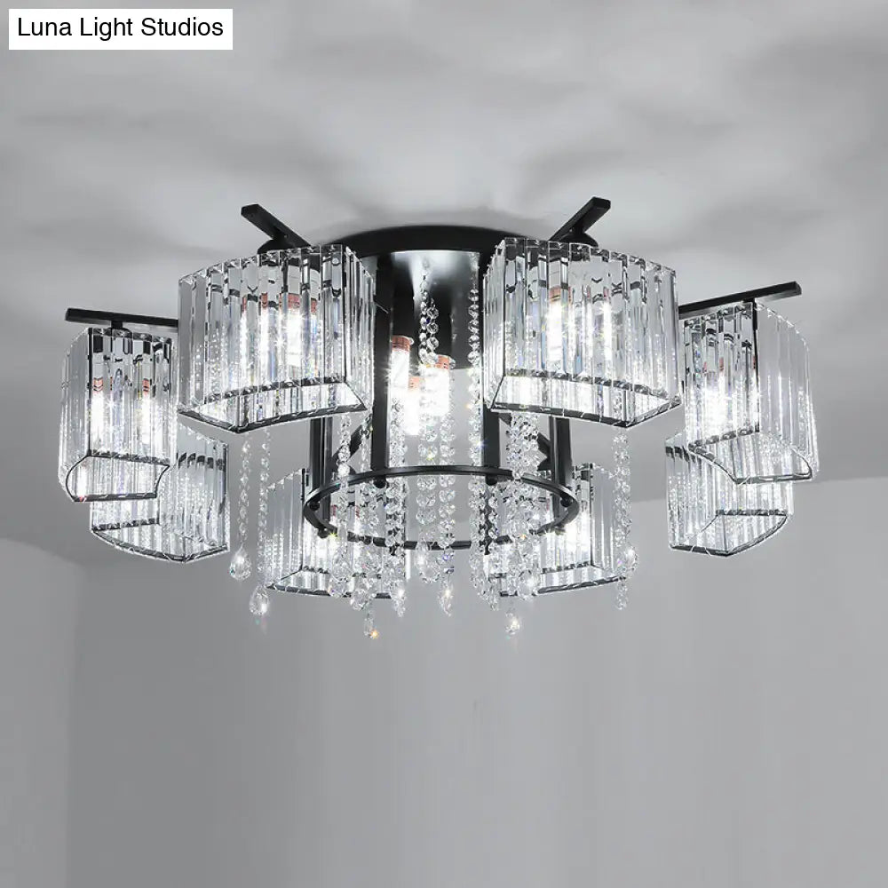Modern Black Crystal Block Semi Flush Ceiling Light - Circle Flushmount For Living Room 12 /