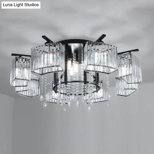 Modern Black Crystal Block Semi Flush Ceiling Light - Circle Flushmount For Living Room 12 /