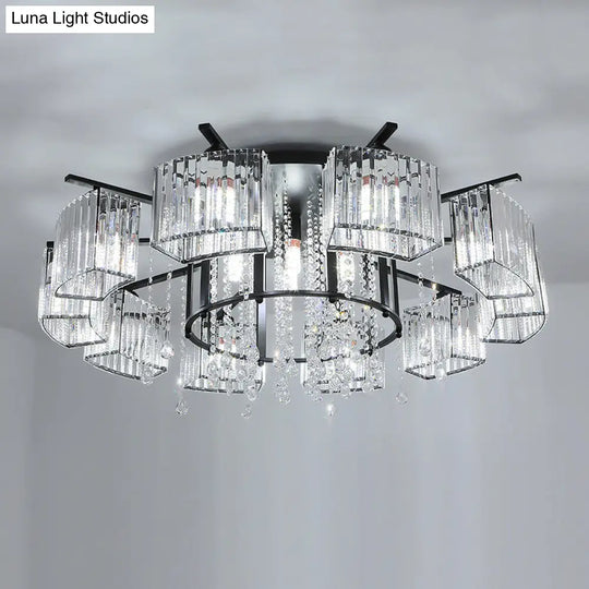 Modern Black Crystal Block Semi Flush Ceiling Light - Circle Flushmount For Living Room 16 /
