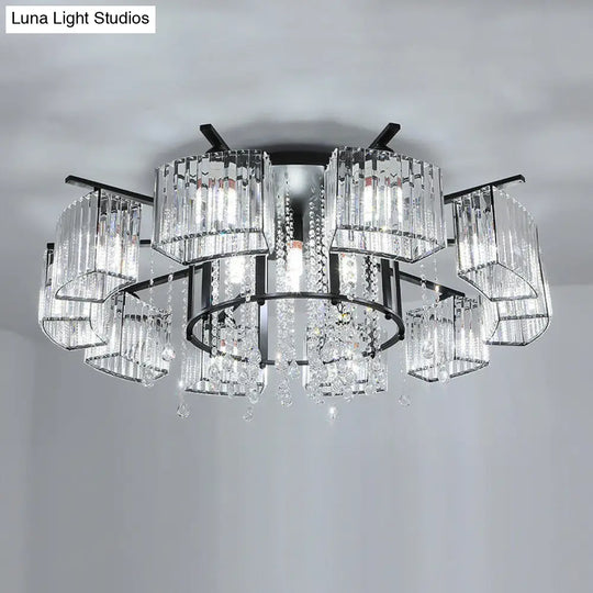 Modern Black Crystal Block Semi Flush Ceiling Light - Circle Flushmount For Living Room 16 /