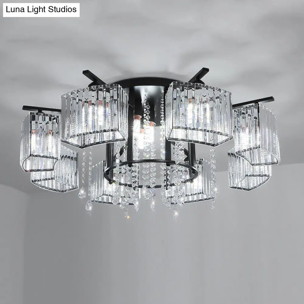 Modern Black Crystal Block Semi Flush Ceiling Light - Circle Flushmount For Living Room 12 /
