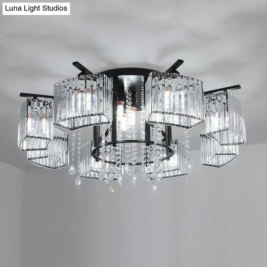 Modern Black Crystal Block Semi Flush Ceiling Light - Circle Flushmount For Living Room 12 /