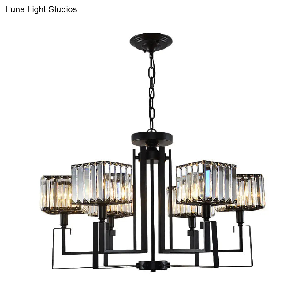 Modern Black Crystal Chandelier Lighting: 6/8-Head Metal Frame Hanging Light With Crooked Design