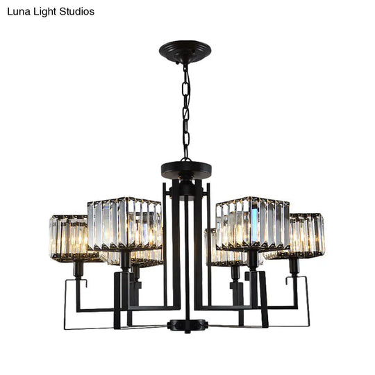 Modern Black Crystal Chandelier Lighting: 6/8-Head Metal Frame Hanging Light With Crooked Design