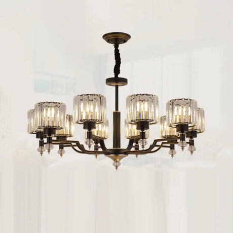 Modern Black Crystal Chandelier With Minimalist Cylindrical Suspension Design 10 /