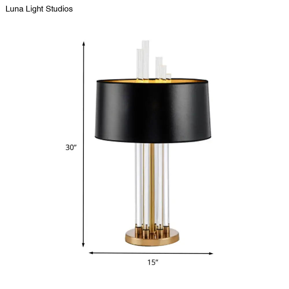 Modern Black Crystal Desk Lamp - Simplicity Fabric Shade Dining Room Table Light