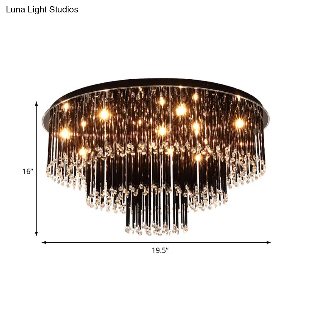 Modern Black Crystal Flush Mount Chandelier Tiered Design 8/10 Bulbs For Bedroom