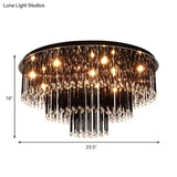 Modern Black Crystal Flush Mount Chandelier Tiered Design 8/10 Bulbs For Bedroom