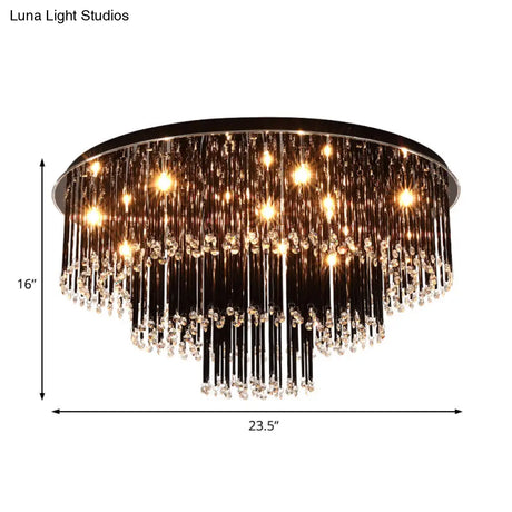 Modern Black Crystal Flush Mount Chandelier Tiered Design 8/10 Bulbs For Bedroom