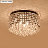 Modern Black Crystal Flushmount Lamp With 5 Embedded Heads And Droplet Design