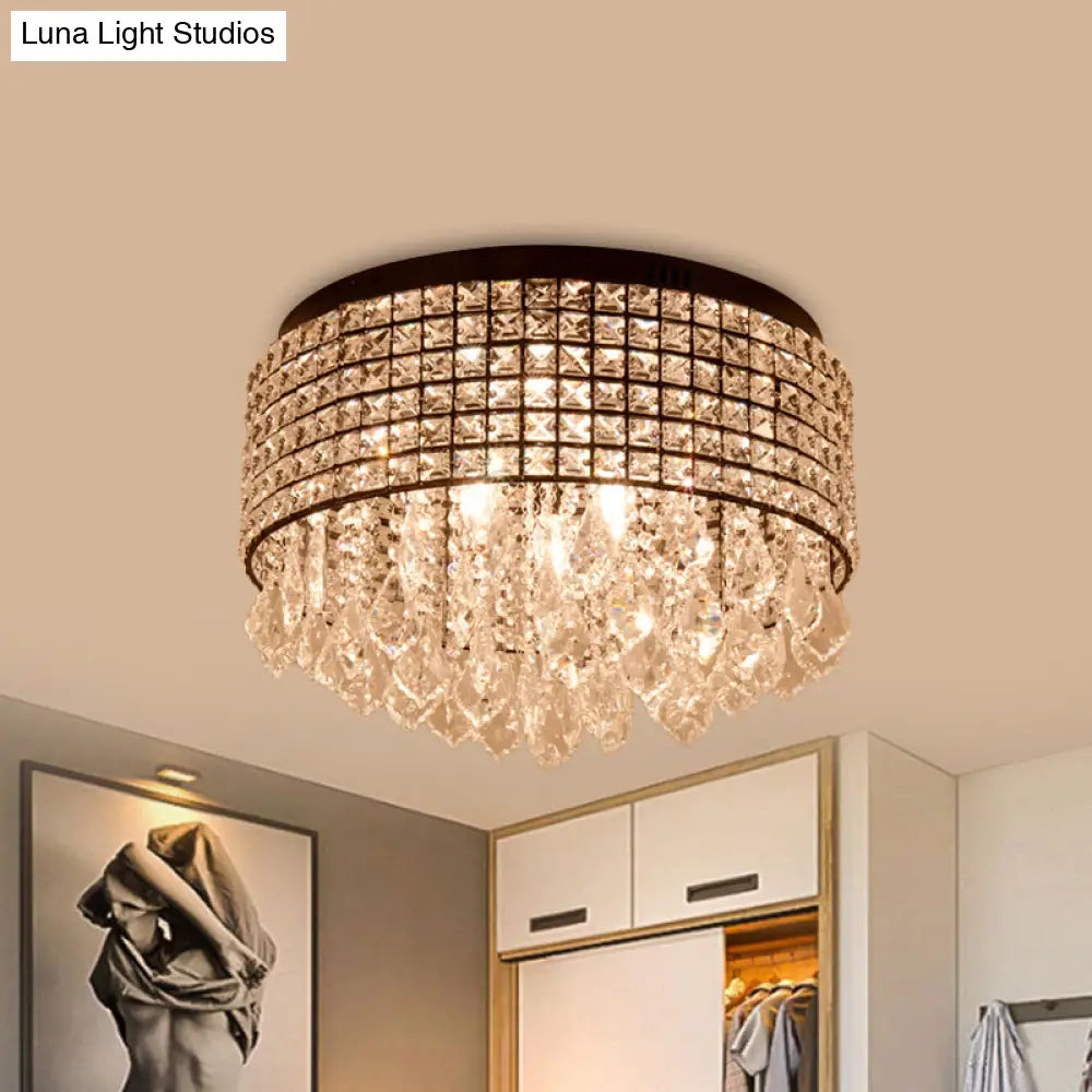 Modern Black Crystal Flushmount Lamp With 5 Embedded Heads And Droplet Design