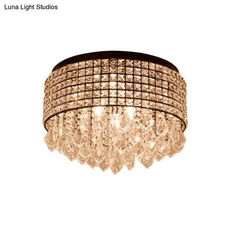 Modern Black Crystal Flushmount Lamp With 5 Embedded Heads And Droplet Design