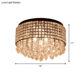 Modern Black Crystal Flushmount Lamp With 5 Embedded Heads And Droplet Design