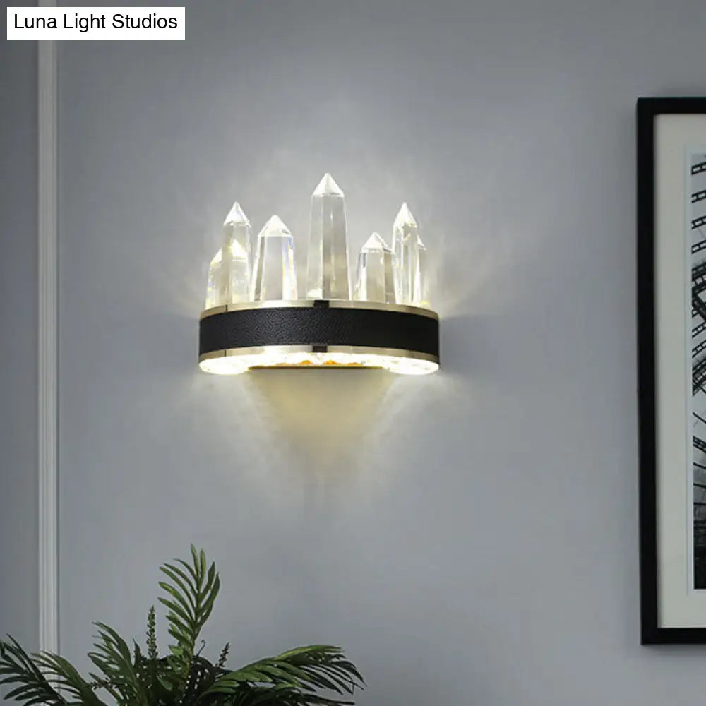 Modern Black Crystal Led Wall Sconce Light - Icicle Shaped Mount For Living Room