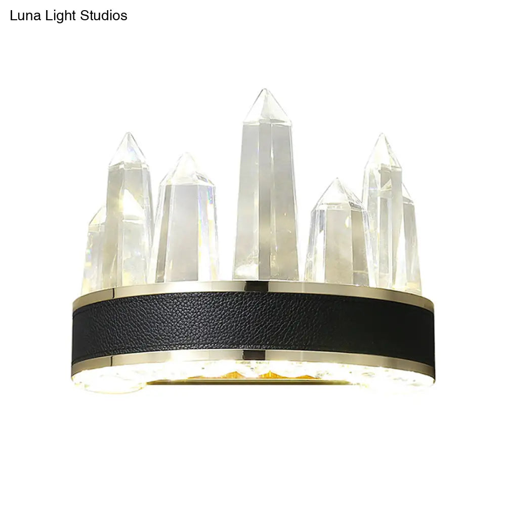 Modern Black Crystal Led Wall Sconce Light - Icicle Shaped Mount For Living Room