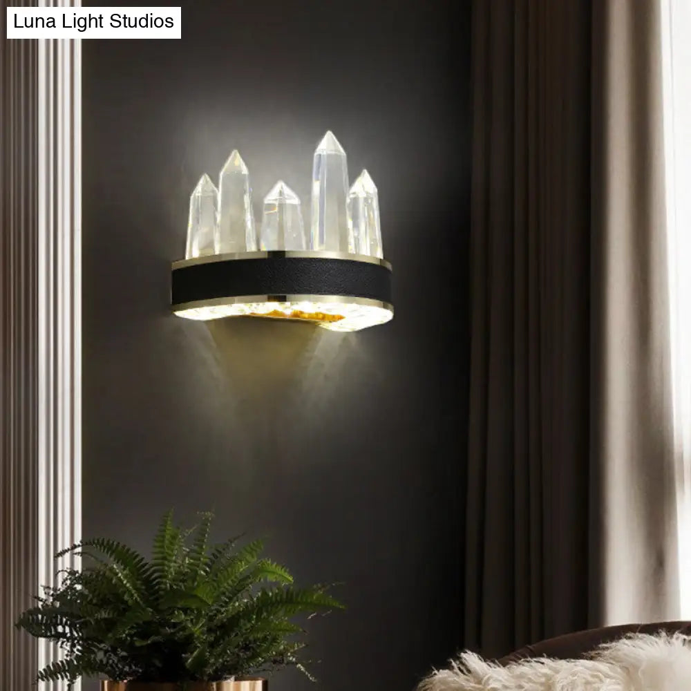 Modern Black Crystal Led Wall Sconce Light - Icicle Shaped Mount For Living Room