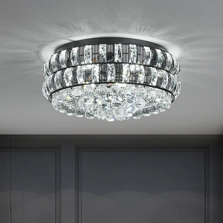 Modern Black Crystal Orb Flush Mount - 7 - Light Ceiling Fixture For Bedroom