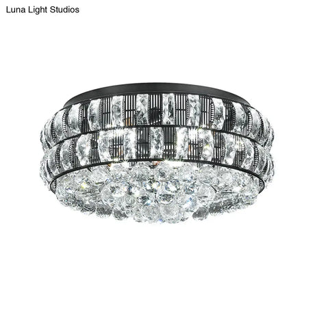 Modern Black Crystal Orb Flush Mount - 7 - Light Ceiling Fixture For Bedroom