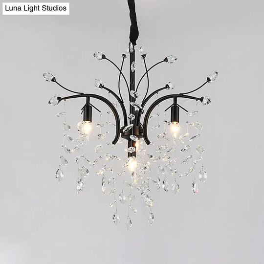 Modern Black Crystal Pendant Light Kit - Beveled Branch Design 4 Bulbs Elegant Candle Chandelier
