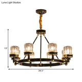 Modern Black Crystal Pendant Lighting Chandelier with Clear Cylinder Shade - 6/8 Heads for Great Rooms