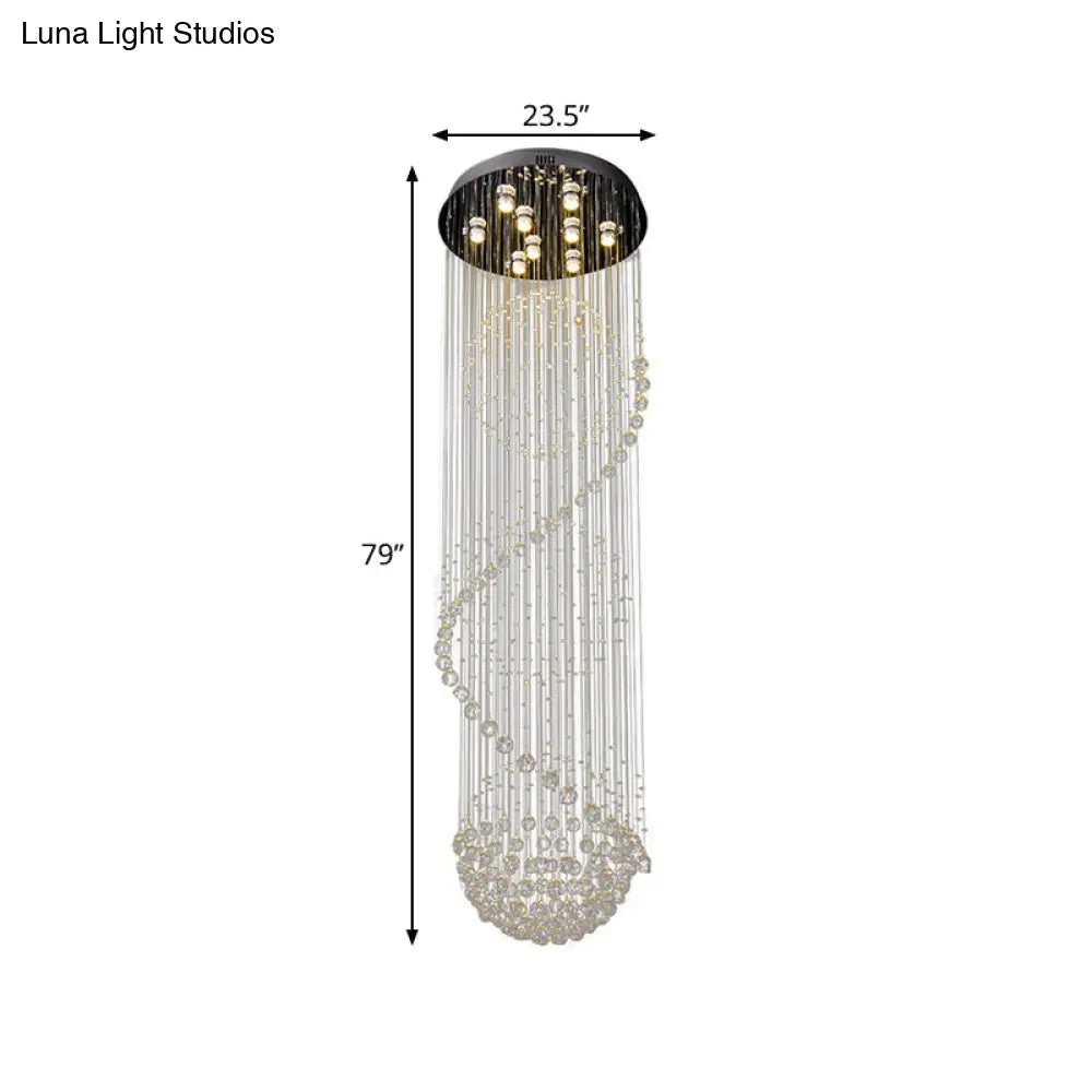 Modern Black Crystal Cluster Pendant: Striking Led Ceiling Hang Fixture With Clear Crystals & 9-Bulb