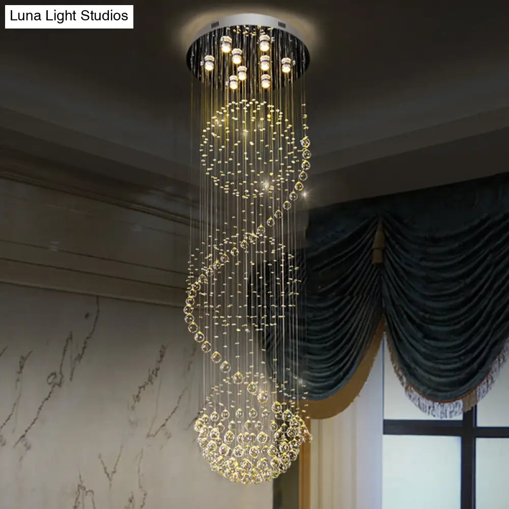 Modern Black Crystal Cluster Pendant: Striking Led Ceiling Hang Fixture With Clear Crystals & 9-Bulb