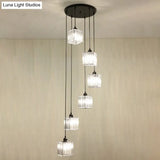 Modern Black Crystal Spiral Cube Pendant Light - 6 Bulbs Multi Light Hanging Fixture Black