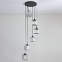 Modern Black Crystal Spiral Cube Pendant Light - 6 Bulbs Multi Light Hanging Fixture Black