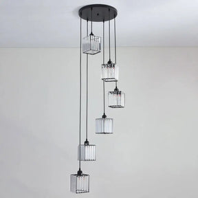 Modern Black Crystal Spiral Cube Pendant Light - 6 Bulbs Multi Light Hanging Fixture Black