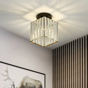 Modern Black Cube Flushmount Lighting With Clear Glass For Hallway - 1 Bulb Flush Mount Fixture