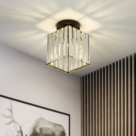 Modern Black Cube Flushmount Lighting With Clear Glass For Hallway - 1 Bulb Flush Mount Fixture