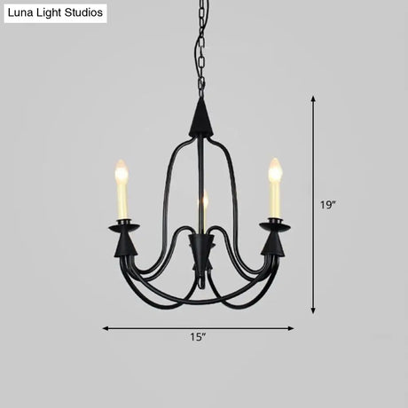 Modern Black Curved Arm Dining Room Chandelier - 3/6 Lights Metal Hanging Light Fixture