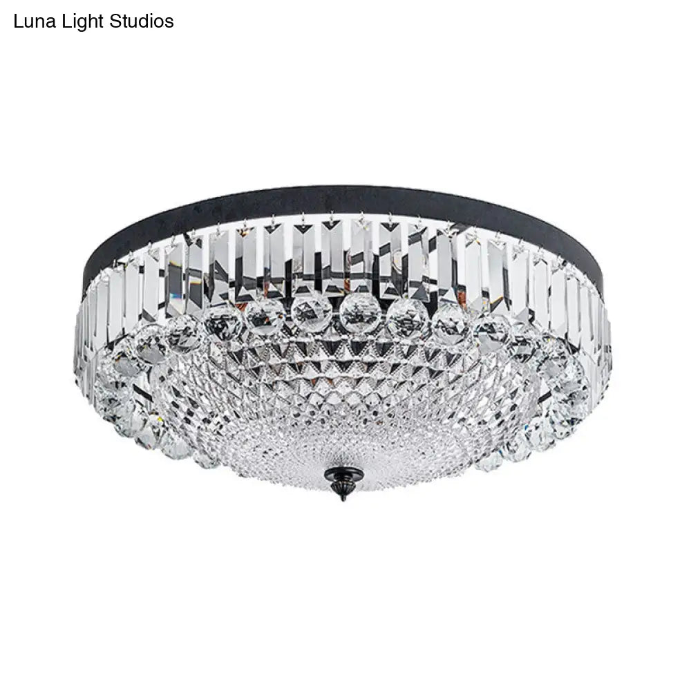 Modern Black Cut-Crystal Flush Mount Lamp For Bedroom Ceiling Lighting