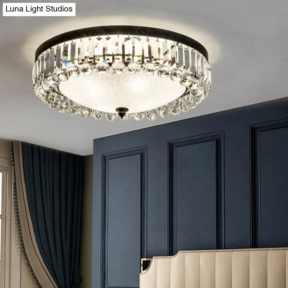 Modern Black Cut-Crystal Flush Mount Lamp For Bedroom Ceiling Lighting / Frosted