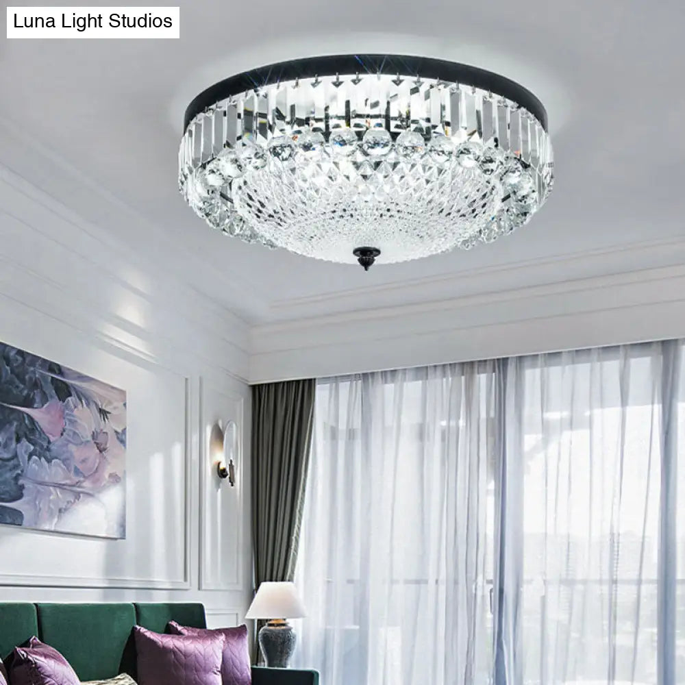 Modern Black Cut-Crystal Flush Mount Lamp For Bedroom Ceiling Lighting