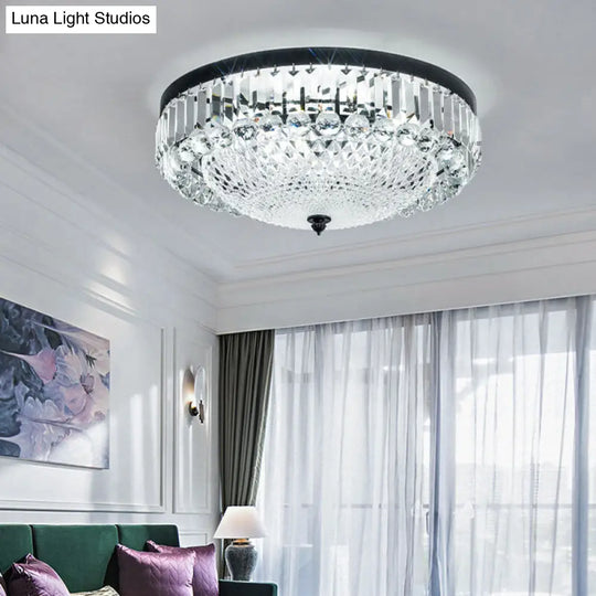 Modern Black Cut-Crystal Flush Mount Lamp For Bedroom Ceiling Lighting