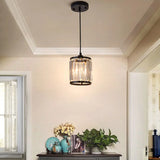 Modern Black Cylinder Pendant Lamp With K9 Crystal For Dining Room