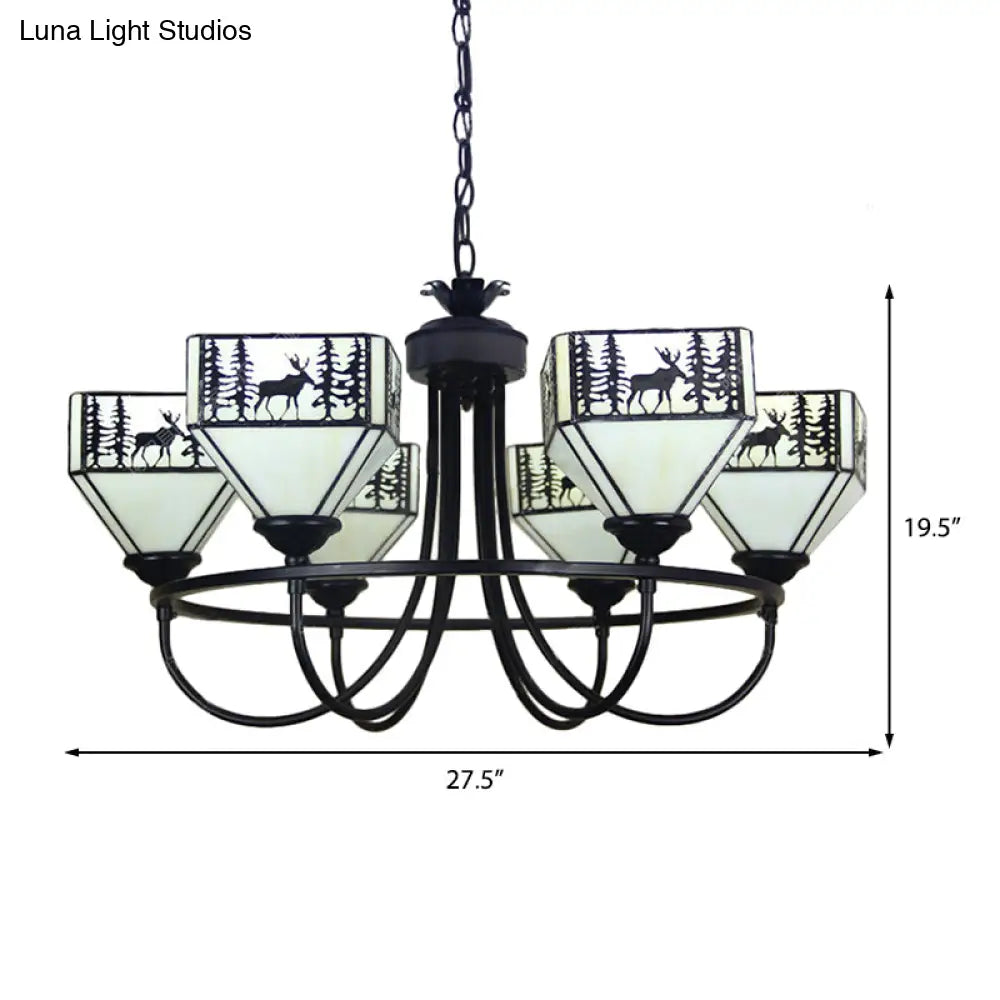 Modern Black Deer Chandelier: American Style Hanging Light With Glass — Ideal For Living Room