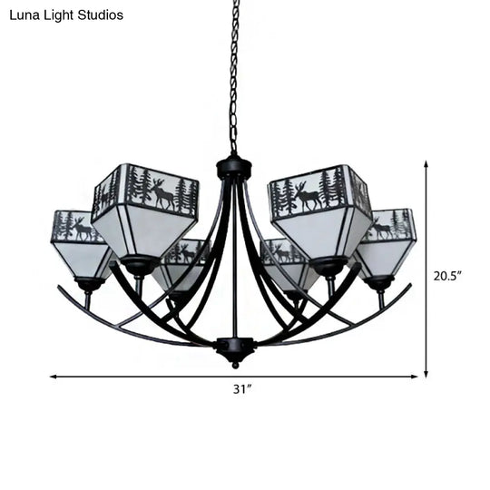 Black Forest Deer Chandelier: American Style Hanging Light With Glass Accents