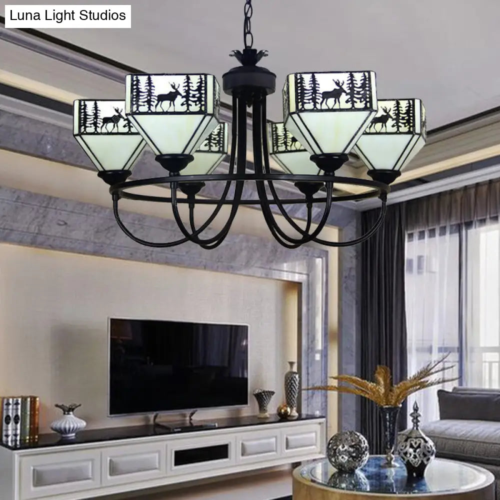 Black Forest Deer Chandelier: American Style Hanging Light With Glass Accents / Circline